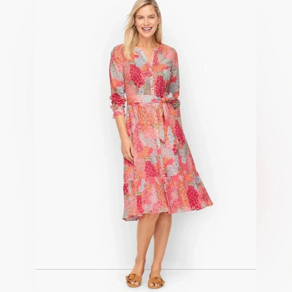Talbots Dress Women’s 4P Barbiecore pink Floral cottagecore shirt dress - Picture 9 of 9